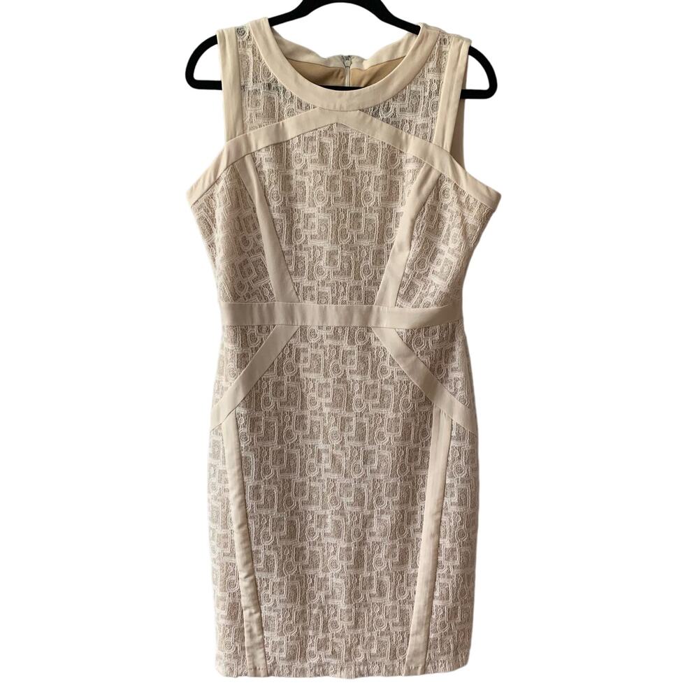JAX Women's Lined Lace Sheath Dress Off-White Cream Colored Sz 10